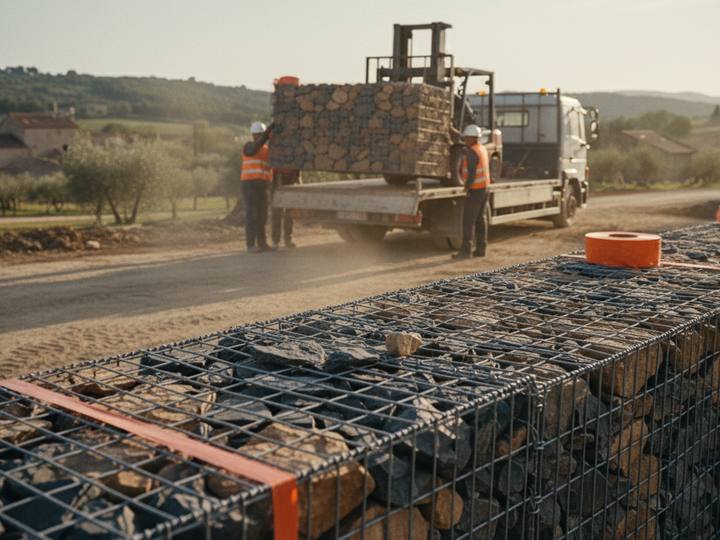 Panneaux de gabion préfabriqués empilés