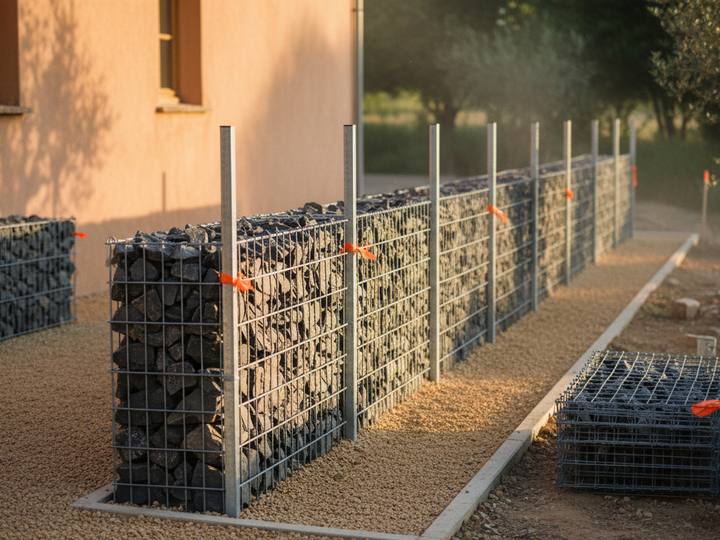 Clôture en gabion de faible épaisseur