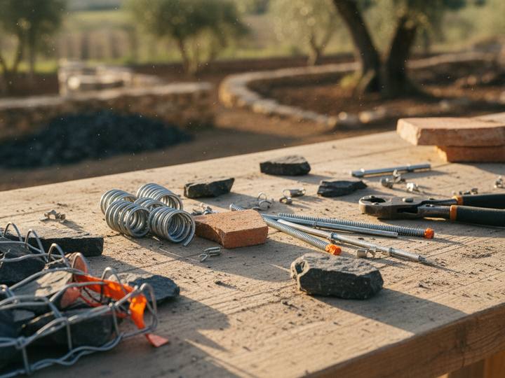 Agrafes et tirants de fixation pour gabion