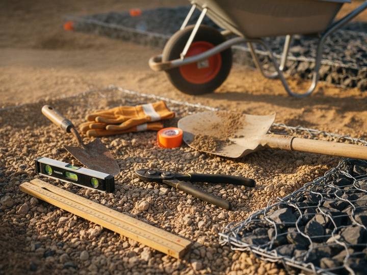 Outils et fixations pour poser un gabion